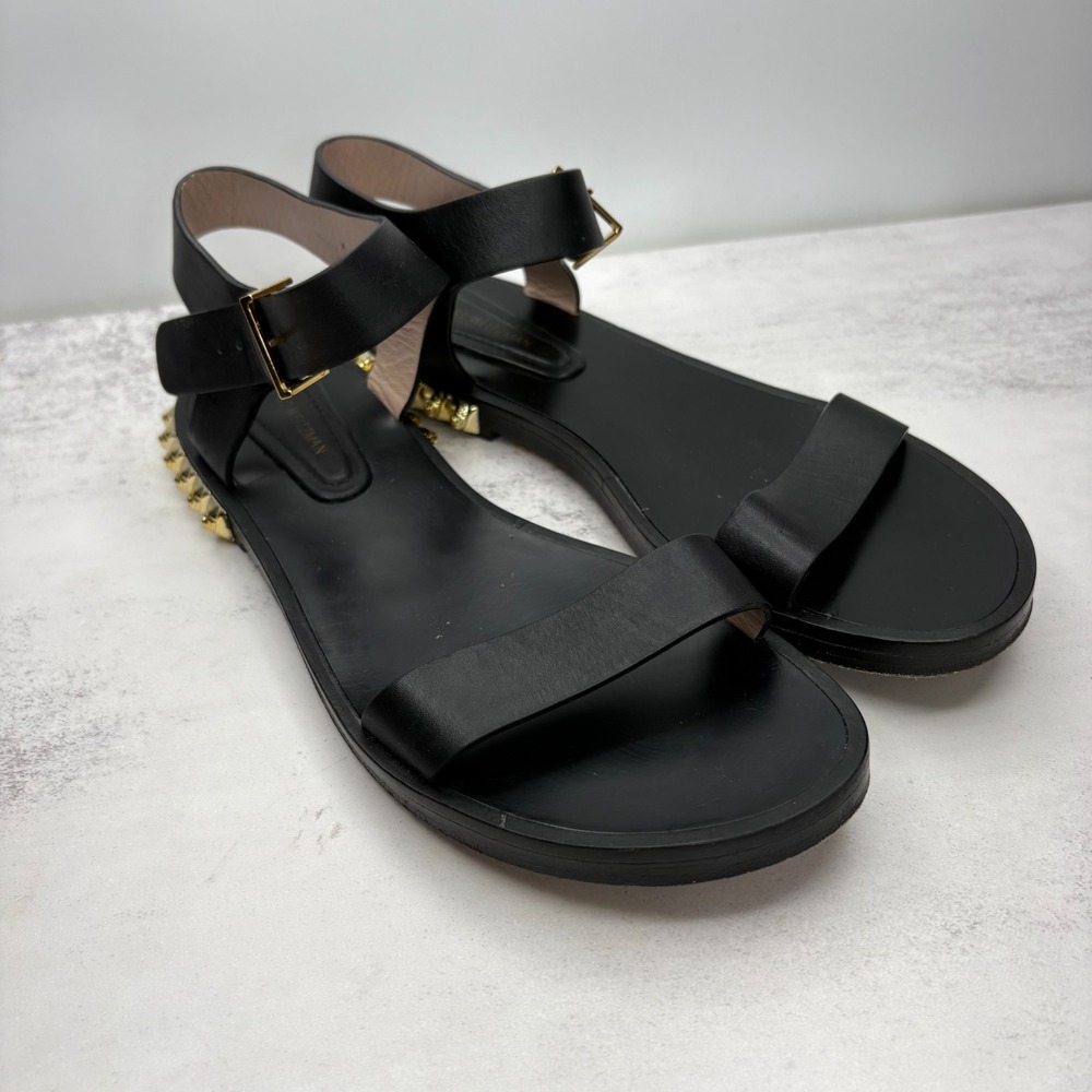 Stuart Weitzman Rosewood Sandals 9 Black Leather Embellished Studded Edgy